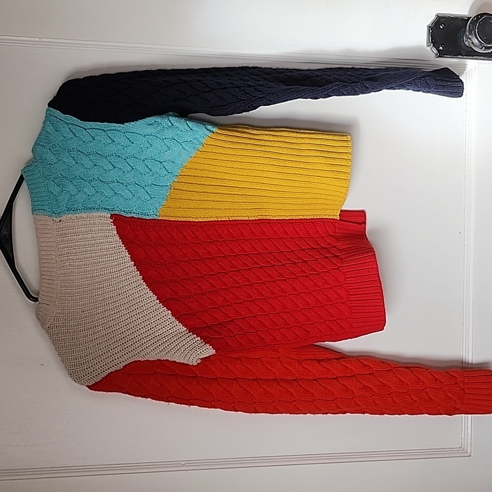 Alice + Olivia Multicolor Patchwork Cable Knit Sw… - image 3